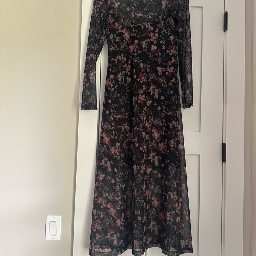 Saint and Sofia Floral Black and Pink Long Sleeve Dress